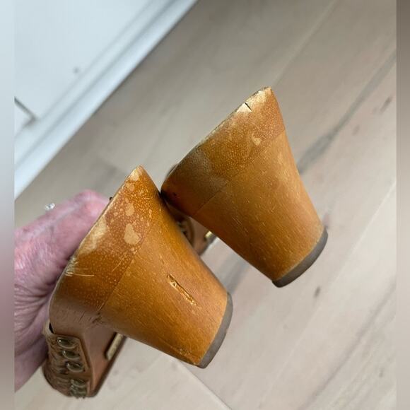 Vintage 90s Bridget Shuster Animal Print Wooden Heels Size 6.5 Pin up Retro - Picture 4 of 7